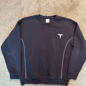Official Tesla Men’s Black LRG Crewneck Sweatshirt Embroidered Logo Techwear Y2K